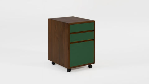 reddie-raw mobile storage 41W x 50D x 60H *cm / Solid Reclaimed Teak Wood~Walnut / Laminate~Dark Green NCW Wood Pedestal Drawers