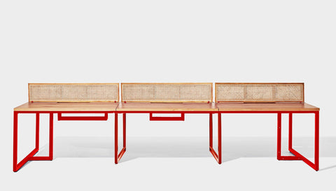 reddie-raw workstation 360W x 120D x 75H total (120x60 desk) *cm (incl. screen & tray) / Wood Veneer~Oak / Metal~Red NCW Workstation *pod of 6