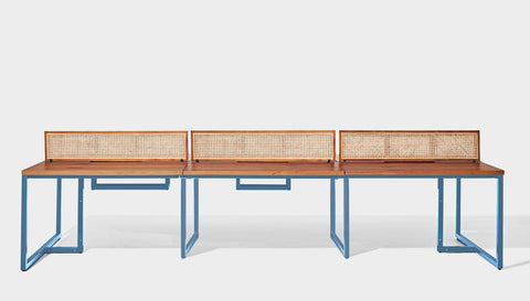 reddie-raw workstation 360W x 120D x 75H total (120x60 desk) *cm (incl. screen & tray) / Wood Veneer~Teak / Metal~Blue NCW Workstation *pod of 6