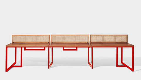 reddie-raw workstation 360W x 120D x 75H total (120x60 desk) *cm (incl. screen & tray) / Wood Veneer~Teak / Metal~Red NCW Workstation *pod of 6