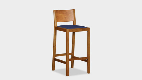 reddie-raw stool COUNTER 42W x 47D x 90 H (65H seat) / Solid Reclaimed Teak Wood~Natural / Leather~Navy Rita Bar Stool