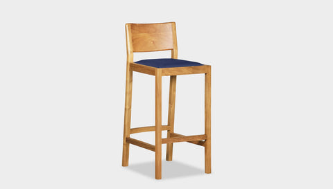 reddie-raw stool COUNTER 42W x 47D x 90 H (65H seat) / Solid Reclaimed Teak Wood~Oak / Leather~Navy Rita Bar Stool