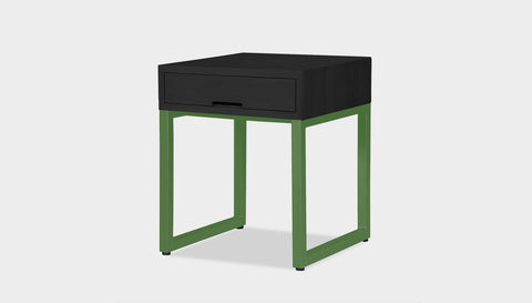 reddie-raw bedside table 45W x 45D x 55H *cm / Solid Reclaimed Wood~Black / Metal~Green Suzy Bedside Table High Square