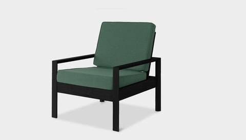 reddie-raw lounge chair 74W x 78D x 78H *cm (40H seat) / Solid Reclaimed Teak Wood~Black / Fabric~Blush Green Suzy Lounge Chair