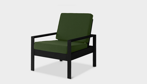 reddie-raw lounge chair 74W x 78D x 78H *cm (40H seat) / Solid Reclaimed Teak Wood~Black / Fabric~Davano Green Suzy Lounge Chair