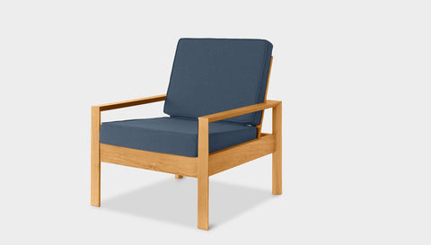 reddie-raw lounge chair 74W x 78D x 78H *cm (40H seat) / Solid Reclaimed Teak Wood~Oak / Fabric~Blush Navy Suzy Lounge Chair