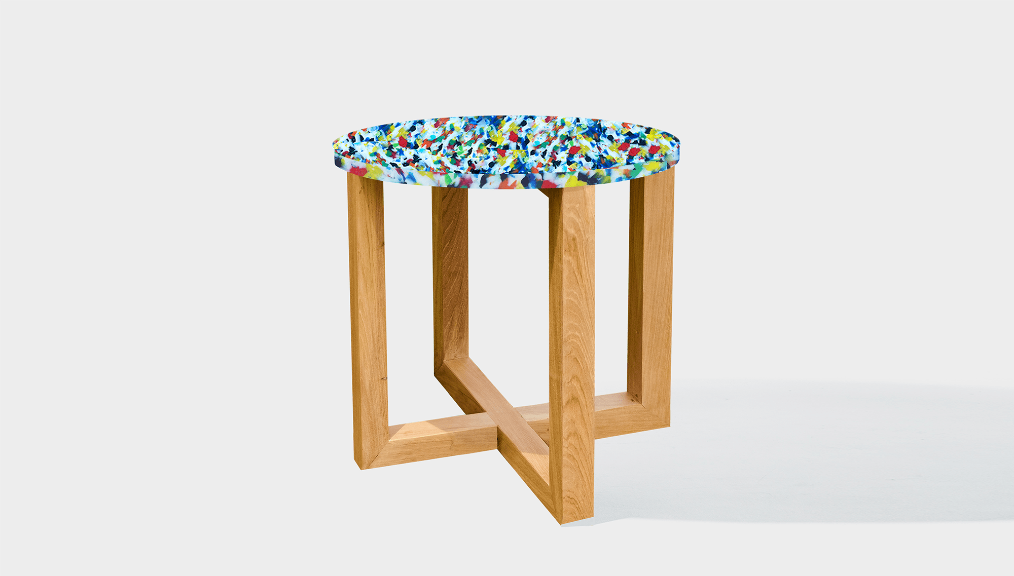 reddie-raw round side table 45dia x 45H *cm / Recycled bottle tops~freckles / Wood~Teak Oak Suzy Side Table Round- Recycled Bottle Tops