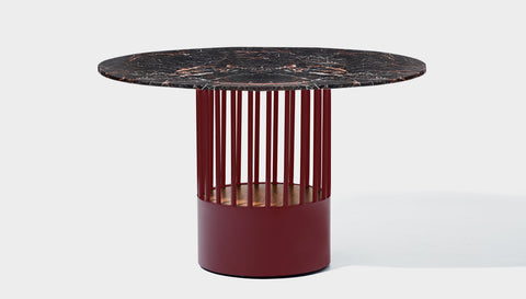 reddie-raw round 120dia x 75H *cm / Stone~Black Veined Marble / Metal~Rust Willy Cage Table - Marble