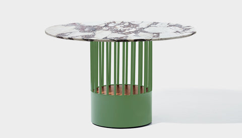 reddie-raw round 120dia x 75H *cm / Stone~Calacatta Viola / Metal~Green Willy Cage Table - Marble