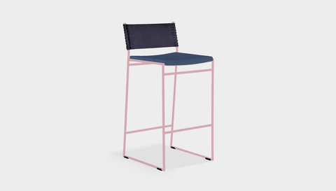 reddie-raw stool 47W x 49D x 90H *cm (65H seat) / Fabric~Blush Navy / Metal~Pink Willy Sling Bar Stool