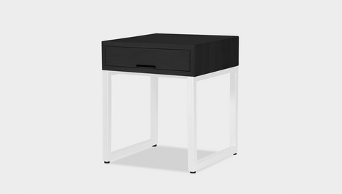 reddie-raw bedside table 45W x 45D x 55H *cm / Wood Teak~Black / Metal~White Suzy Bedside Table High Square