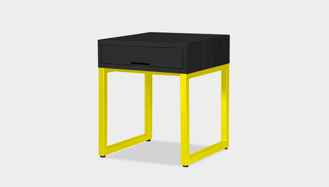 reddie-raw bedside table 45W x 45D x 55H *cm / Wood Teak~Black / Metal~Yellow Suzy Bedside Table High Square