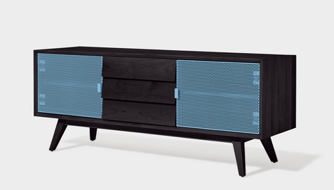 reddie-raw media unit 150W x 45D x 60H *cm / Wood Teak~Black / Metal~Blue Vinny Media Cabinet