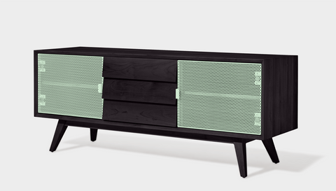 reddie-raw media unit 150W x 45D x 60H *cm / Wood Teak~Black / Metal~Mint Vinny Media Cabinet