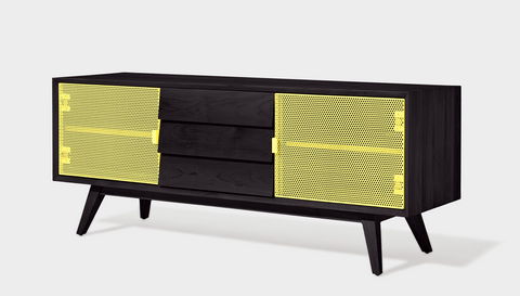 reddie-raw media unit 150W x 45D x 60H *cm / Wood Teak~Black / Metal~Yellow Vinny Media Cabinet