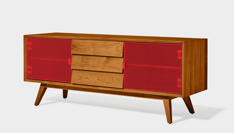 reddie-raw media unit 150W x 45D x 60H *cm / Wood Teak~Natural / Metal~Red Vinny Media Cabinet