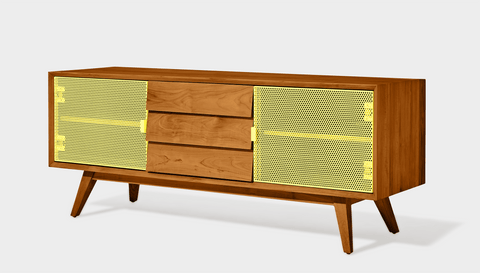 reddie-raw media unit 150W x 45D x 60H *cm / Wood Teak~Natural / Metal~Yellow Vinny Media Cabinet