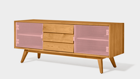 reddie-raw media unit 150W x 45D x 60H *cm / Wood Teak~Oak / Metal~Pink Vinny Media Cabinet