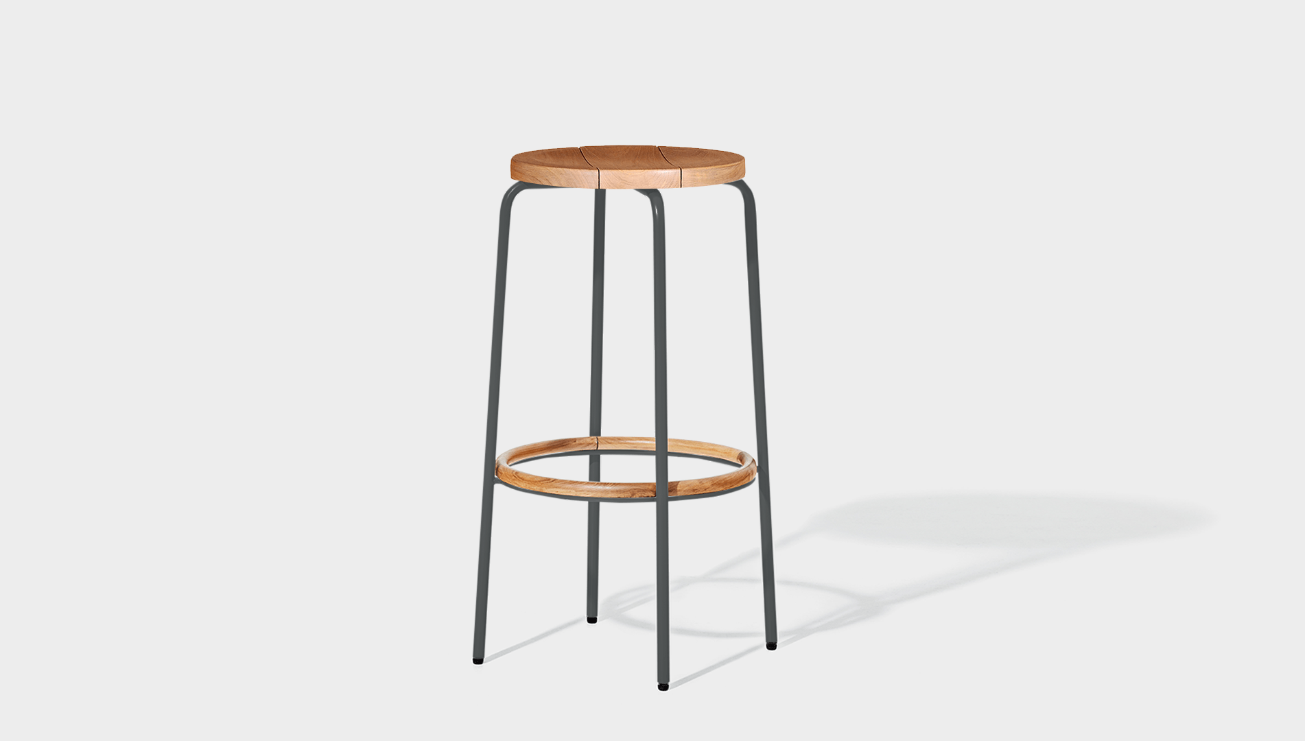reddie-raw outdoor seating 35dia x 75H *cm / Wood Teak~Natural / Metal~Grey Outdoor Milton Stool