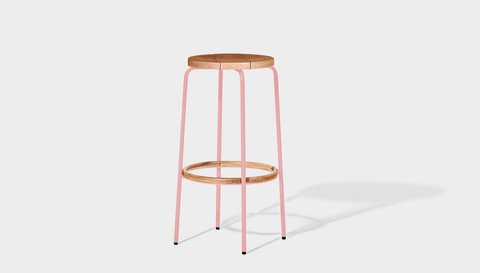 reddie-raw outdoor seating 35dia x 75H *cm / Wood Teak~Natural / Metal~Pink Outdoor Milton Stool