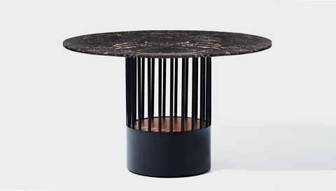 reddie-raw round 100dia x 75H *cm / Stone~Black Veined Marble / Metal~Black Willy Cage Table - Marble