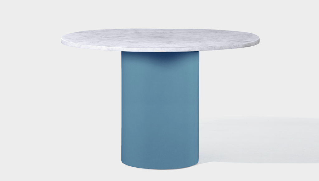 reddie-raw round 100dia x 75H *cm / Stone~White Veined Marble / Metal~Blue Dora Drum Table Round - Marble