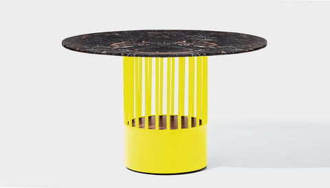 reddie-raw round 120dia x 75H *cm / Stone~Black Veined Marble / Metal~Yellow Willy Cage Table - Marble