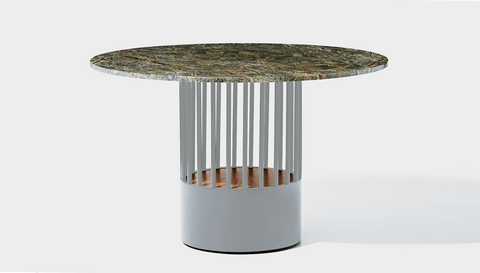 reddie-raw round 120dia x 75H *cm / Stone~Forest Green / Metal~Grey Willy Cage Table - Marble