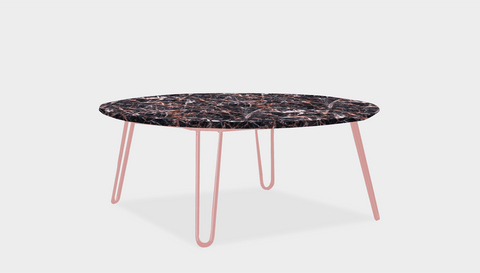 reddie-raw round coffee table 90dia x 35H *cm / Stone~Black Veined Marble / Metal~Pink Willy Coffee Table Round