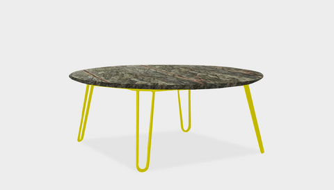 reddie-raw round coffee table 90dia x 35H *cm / Stone~Forest Green / Metal~Yellow Willy Coffee Table Round
