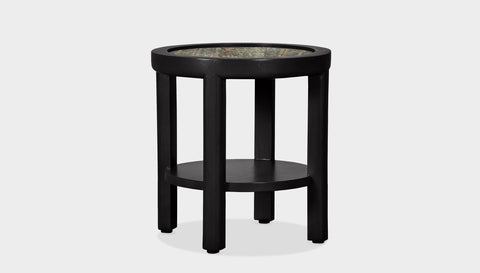 reddie-raw round side table 45 dia x 45 H (*cm) / Stone~Forest Green / Lacquer~Black Rita Side Table