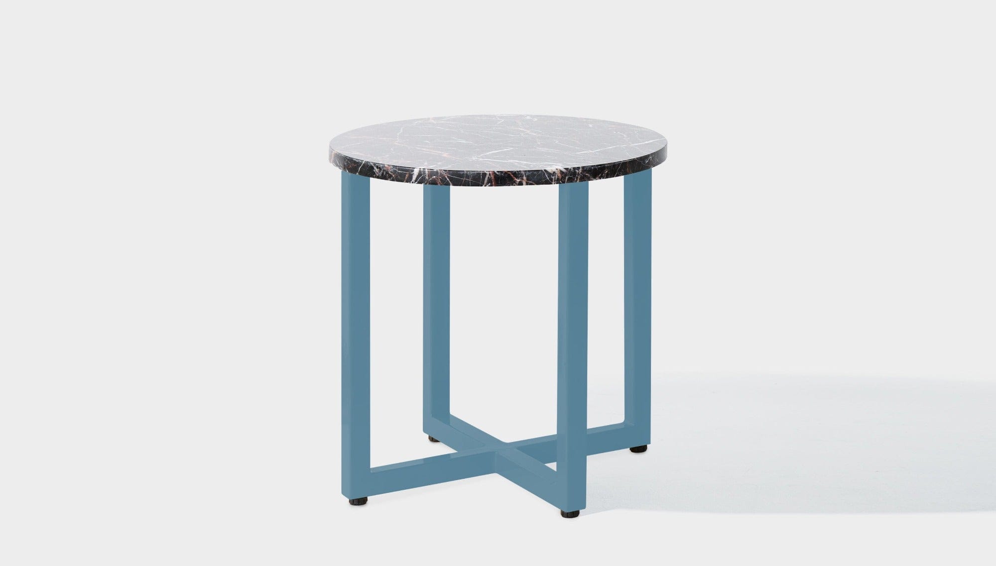 reddie-raw round side table 45dia x 45H *cm / Stone~Black Veined Marble / Metal~Blue Suzy Side Table Round