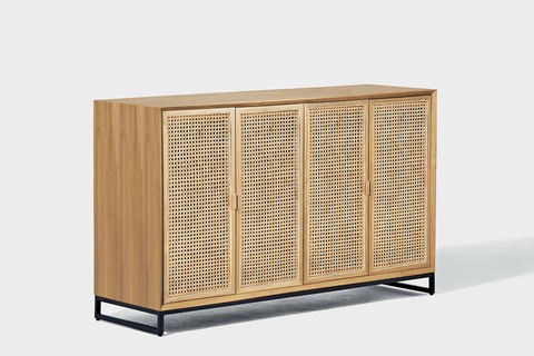 reddie-raw storage cupboard 150W x 45D x 90H *cm / Wood Teak~Oak / Metal~Black NCW Rattan Buffet Storage Unit