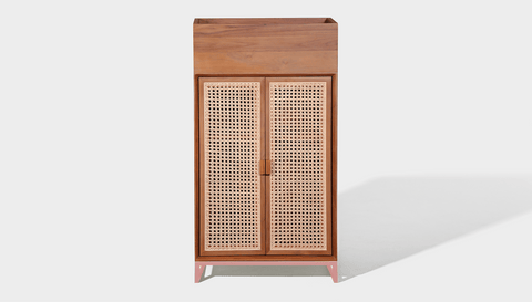 reddie-raw storage cupboard 60W x 45D x 110H *cm (with planter box) / Wood Teak~Natural / Metal~Pink NCW Storage Wood Unit with and without planter