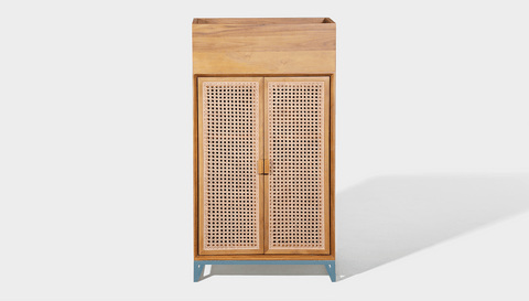 reddie-raw storage cupboard 60W x 45D x 110H *cm (with planter box) / Wood Teak~Oak / Metal~Blue NCW Storage Wood Unit with and without planter