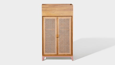 reddie-raw storage cupboard 60W x 45D x 110H *cm (with planter box) / Wood Teak~Oak / Metal~Pink NCW Storage Wood Unit with and without planter