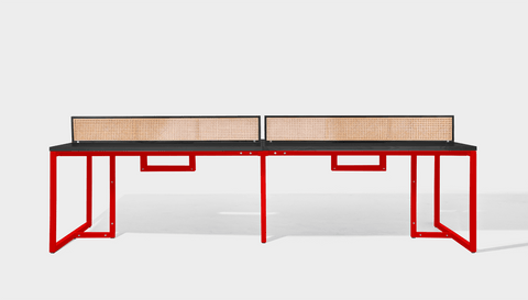 reddie-raw workstation 300W x 150D x 75H total (150W x 75D desk/seat +25H screen) *cm / Wood Teak~Black / Metal~Red NCW Workstation *pod of 4