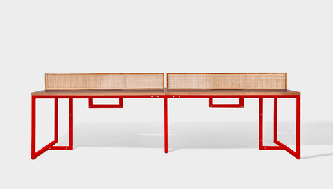 reddie-raw workstation 300W x 150D x 75H total (150W x 75D desk/seat +25H screen) *cm / Wood Teak~Natural / Metal~Red NCW Workstation *pod of 4