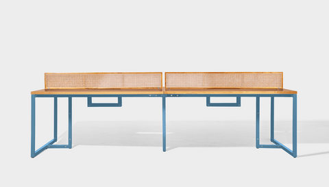 reddie-raw workstation 300W x 150D x 75H total (150W x 75D desk/seat +25H screen) *cm / Wood Teak~Oak / Metal~Blue NCW Workstation *pod of 4